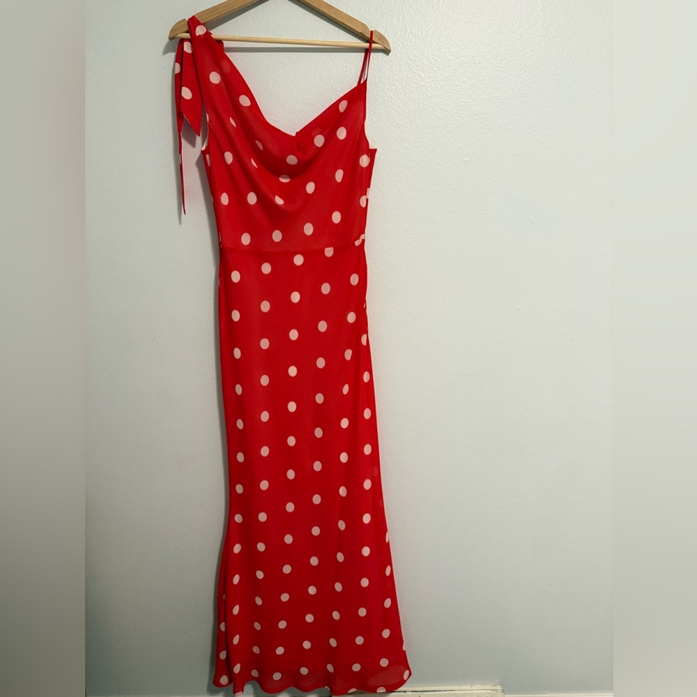 NBD One Shoulder Red Polka Dot Formal / Prom Dress
